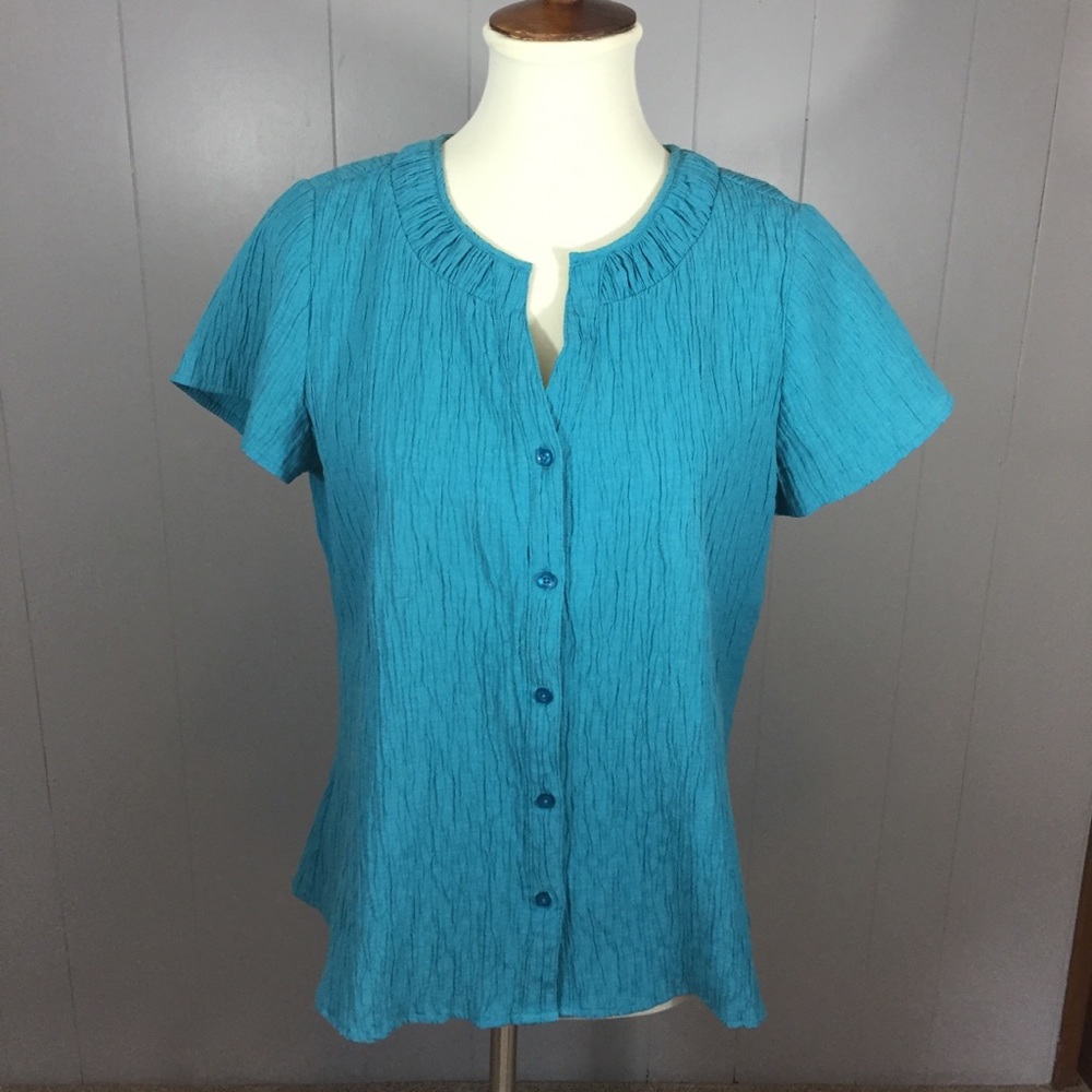 Christopher and Banks teal short sleeve blouse